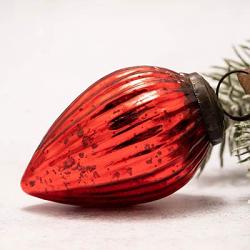 Red Ribbed Glass 3 inch Pinecone Ornament