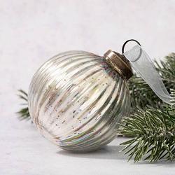 Silver Rainbow Ribbed Glass 3 inch Ball Ornament