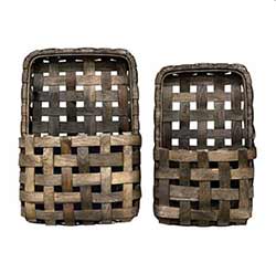 Gray Tobacco Basket Wall Pockets (Set of 2)