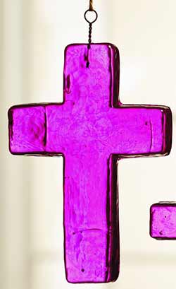 Dark Pink Glass Cross Ornament - Medium