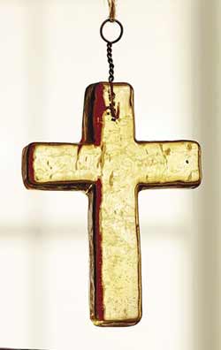 Amber Glass Cross Ornament - Small