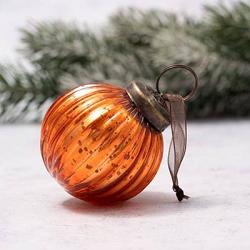 Tangerine Ribbed Glass 2 inch Ball Ornament