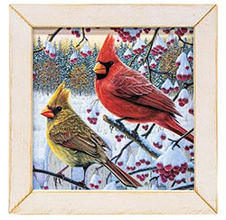 Winter Cardinals Framed Print - 13 x 13 inch
