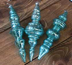 Aqua Blue Mercury Glass Finial Ornament
