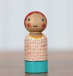 Coral & Teal Girl Peg Doll (or Ornament)