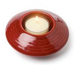 Red Stoneware Disc Tealight Holder