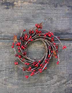 Red & Burgundy Pip Berry Candle Ring with Stars - 2 inch