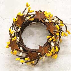 Yellow & Ivory Pip Berry Candle Ring with Stars - 2 inch