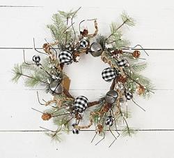 Black & White Country Gingham Bells 17 inch Wreath