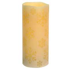 Snowflake Ivory Battery 7 inch Pillar Candle with Timer