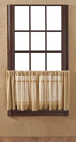 Tobacco Cloth Khaki Cafe Curtains - 24 inch Tiers