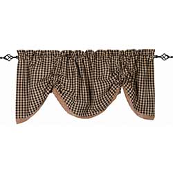 Heritage House Check Black Gathered Valance with Lace