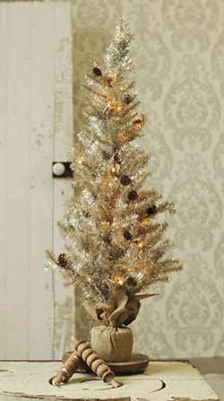 Pre-Lit Tinsel Tree with Pine Cones - 36 inch