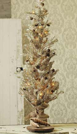 Pre-Lit Tinsel Tree with Pine Cones - 48 inch