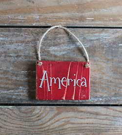 Our Backyard Studio America Small Wooden Sign Ornament - Red