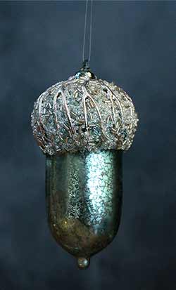 Antiqued Beaded Acorn Ornament - Aqua Blue