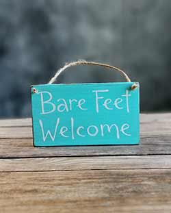 Our Backyard Studio Bare Feet Welcome Wooden Sign