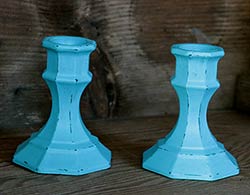 Robin's Egg Blue Distressed Painted Glass Candlesticks (Set of 2)