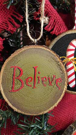 Believe Wood Slice Ornament - Green (Personalized)