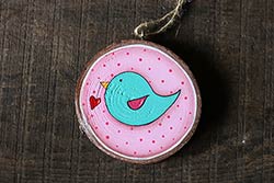Our Backyard Studio Bird with Heart Wood Slice Ornament (Personalized)