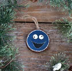 Blue Monster Wood Slice Ornament (Personalized)