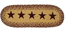 Burgundy and Tan Jute Table Runner with Stars - 24 inch
