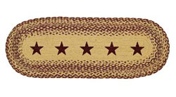 Burgundy and Tan Jute Table Runner with Stars - 36 inch