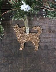 Gold Glitter Chihuahua Ornament - Long Haired