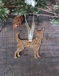 Gold Glitter Chihuahua Ornament - Smooth Haired