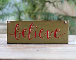 Our Backyard Studio Believe Wood Sign (Olive Green)