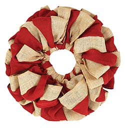 Red and Natural Burlap Wreath (15 inch)