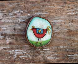 Folk Art Chicken Wood Slice Ornament