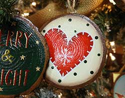 Nordic Heart Wood Slice Ornament - Red (Personalized)