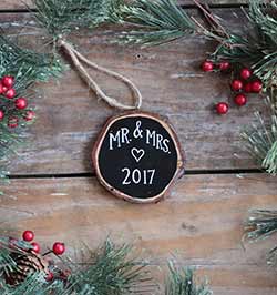 Mr & Mrs Christmas with Heart Wood Slice Ornament (Personalized)