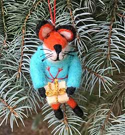 Fox in Blue Sweater Wool Ornament
