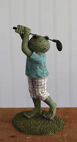 Golfing Frog Figurine Outdoor Decor