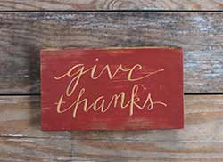 Give Thanks Wooden Sign (Burnt Red)