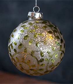 White/Green Antiqued Ornament - Ball