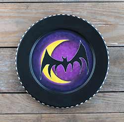 Our Backyard Studio Bat and Moon Hand Painted Plate