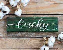Lucky Hand Lettered Wood Sign
