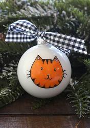 Cat Head Personalized Glass Ornament - Orange