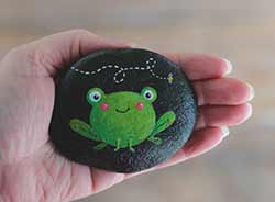 Frog with Bee Hand Painted Pocket Rock