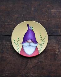 Purple & Red Gnome Plate with Flower & Leaves