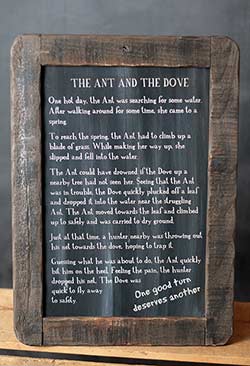 The Hearthside Collection Ant and the Dove Folk Tale Blackboard