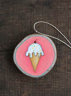 Ice Cream Cone Wood Slice Ornament (Personalized)