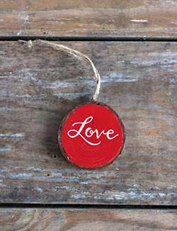 Love Wood Slice Ornament - Red