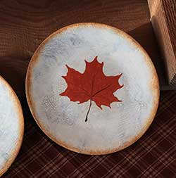 Maple Leaf Painted Decorative Plate with Ivory Crackle