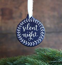 Navy Blue Silent Night Hand Painted Ceramic Ornament