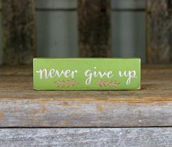 Never Give Up Mini Stick Sign