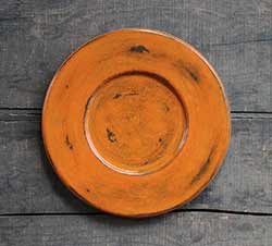 Distressed Wood Candle Plate - Pumpkin Orange